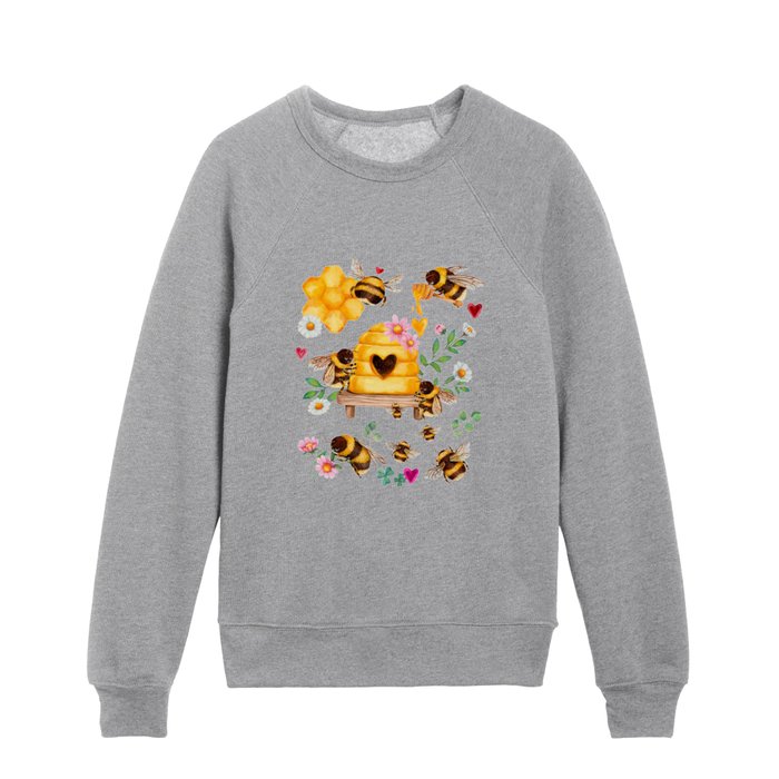 Bees with Flowers and Honey Kids Crewneck