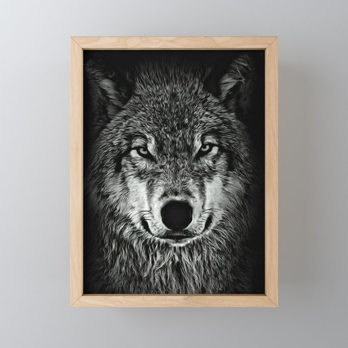 Cool Wolf Staring Digital Oil Painting Framed Mini Art Print