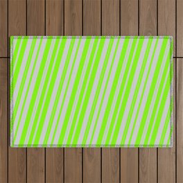 [ Thumbnail: Light Grey and Chartreuse Colored Lined/Striped Pattern Outdoor Rug ]