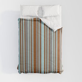 [ Thumbnail: Brown, Powder Blue & Grey Colored Stripes/Lines Pattern Comforter ]