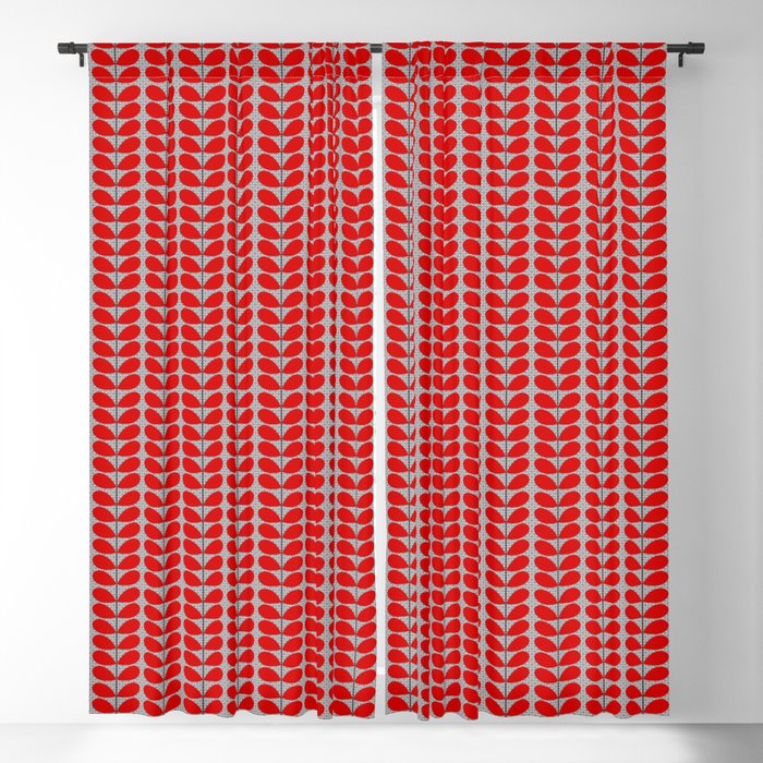 Mid Century Danish Leaves, Deep Red & Gray / Grey Blackout Curtain