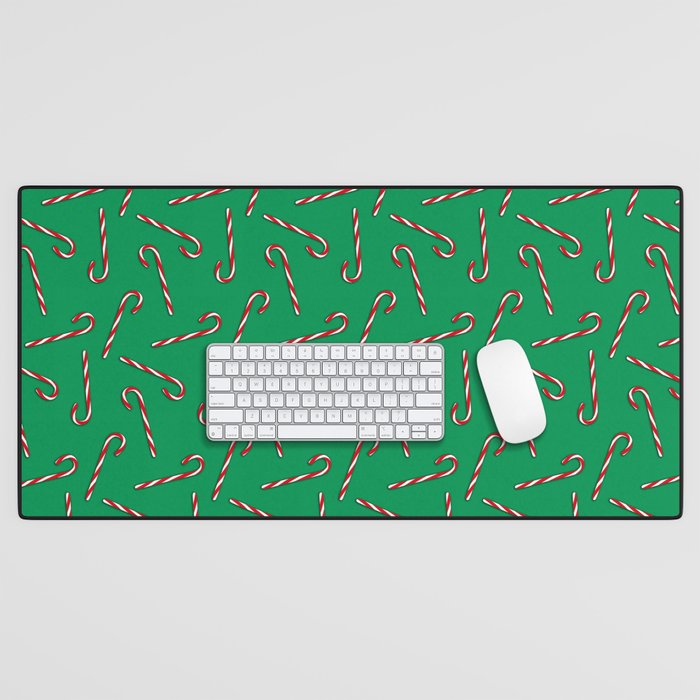 Candy Cane Red on Green Desk Mat