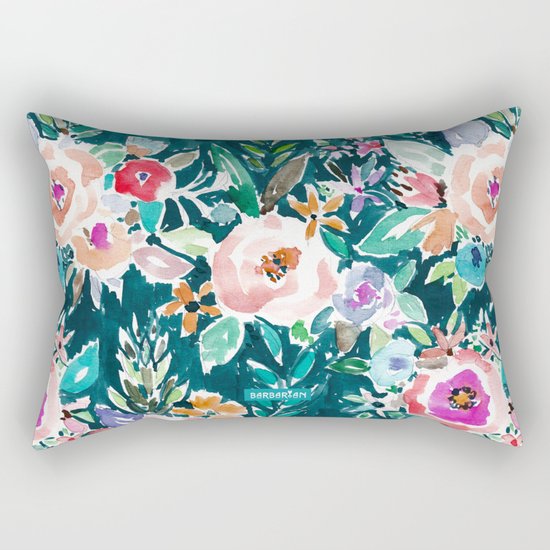 EFFUSIVE FLORAL Dark & Colorful Boho Pattern Rectangular Pillow