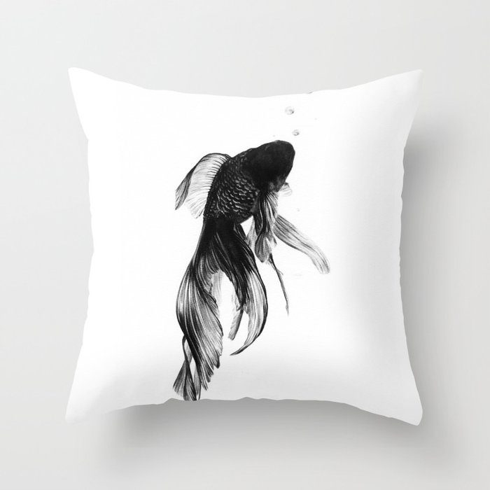 Black Moor Goldfish Throw Pillow
