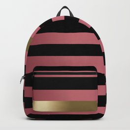 Rose Gold and Black Stripes and Gold Metallic Backpack