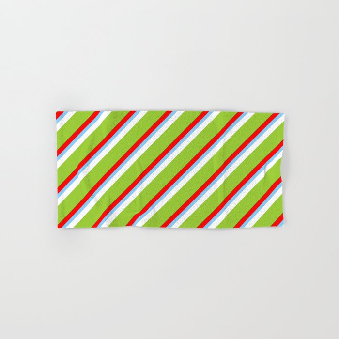 Colorful Red, Light Sky Blue, White, Green, and Dark Green Colored Stripes Pattern Hand & Bath Towel