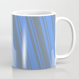 [ Thumbnail: Cornflower Blue and Slate Gray Colored Lines/Stripes Pattern Coffee Mug ]