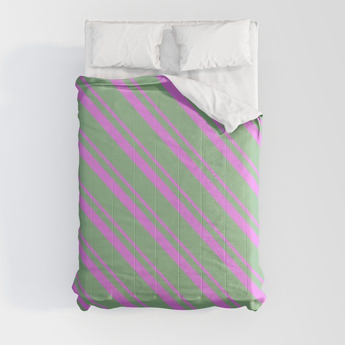 Violet & Dark Sea Green Colored Striped/Lined Pattern Comforter