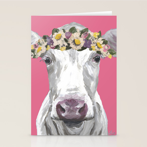 Cute Colorful Cow Art Flower Crown Cow Stationery Cards By
