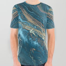 Teal Blue Emerald Marble Waves All Over Graphic Tee