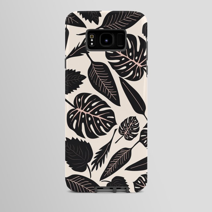 Monstera leaves Black and beige Android Case