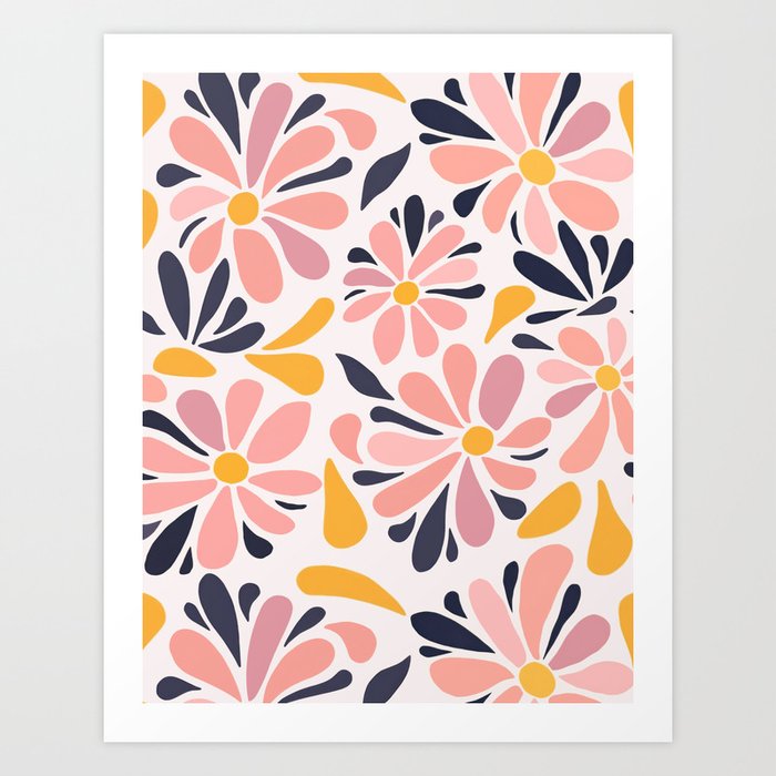 Matisse Pink And Yellow Daisy Flower Meadow  Art Print