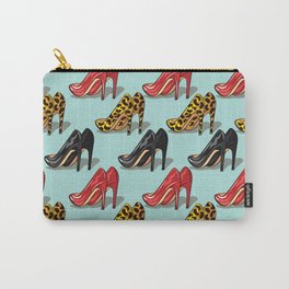 Dancing Shoes on Aqua Carry-All Pouch | Kitschyparty, Dancershoes, Redcheetahblack, Kitschyshoes, Highheelshoes, Leopardprint, Shoespattern, Dancingfeet, Highheeledshoes, Partyshoes 