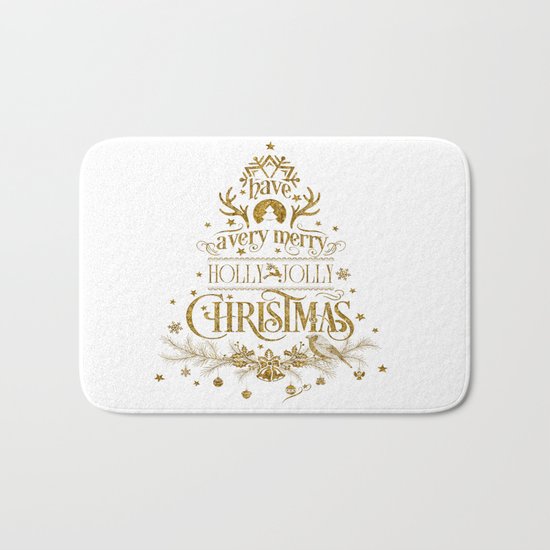Holly Jolly Christmas- Gold Glitter Typography Bath Mat