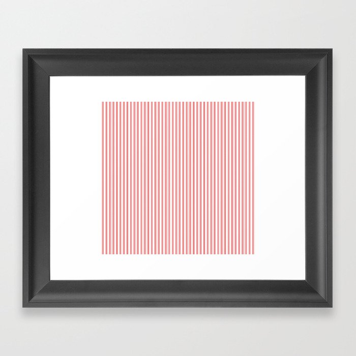 Apple Red and White Micro Vintage English Country Cottage Ticking Stripe Framed Art Print
