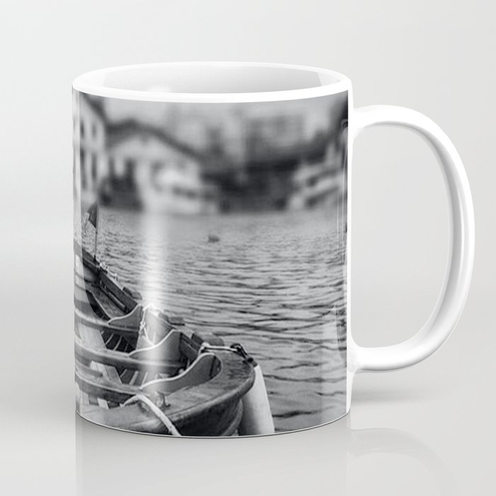 Ships in the blue harbor with seagull portrait black and white photograph / photography Coffee Mug