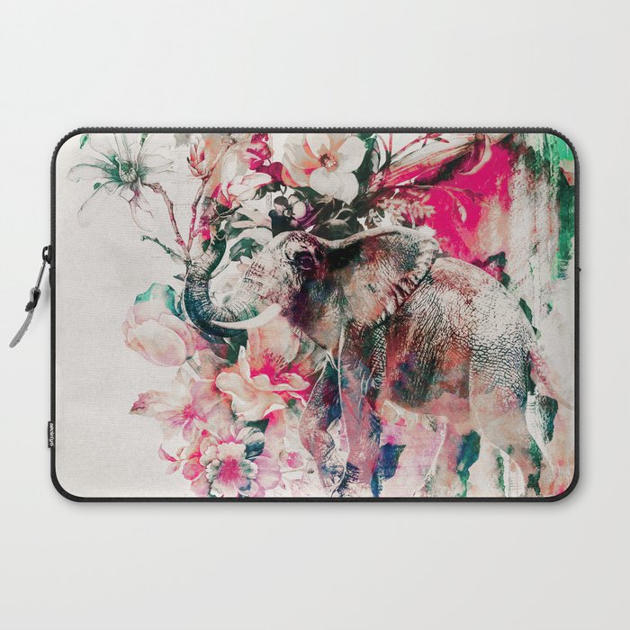 Watercolor Elephant and Flowers Laptop Sleeve