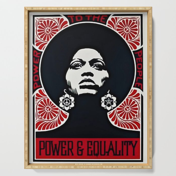 Angela Davis - Power & Equality - Power to the People - Red - African American Vintage Poster Serving Tray