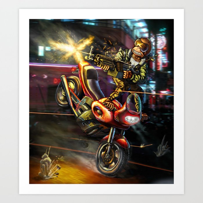 Kowloon Night Biker Art Print