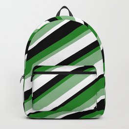 [ Thumbnail: Forest Green, Dark Sea Green, White & Black Colored Striped Pattern Backpack ]