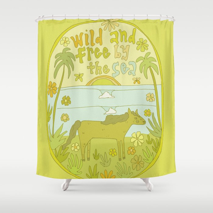 wild horses by the sea // retro surf art by surfy birdy Shower Curtain