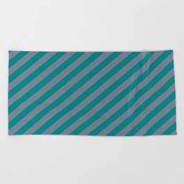 [ Thumbnail: Teal and Slate Gray Colored Striped Pattern Beach Towel ]