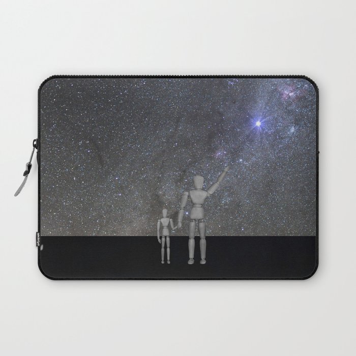 Wooden Anatomy Doll Father Shows Child the Milky Way Galaxy Laptop Sleeve
