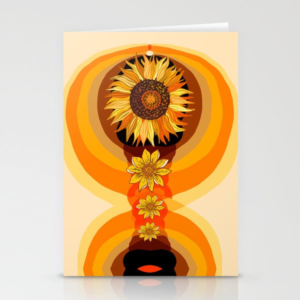 Sunflower totem, rainbow, retro, mid century, orange, abtsract Stationery Cards