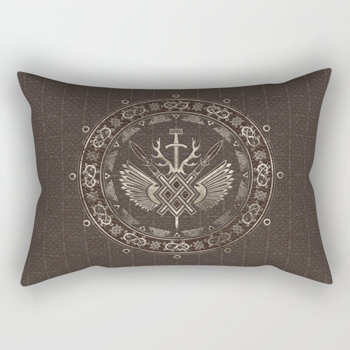 Gungnir - Spear of Odin Brown Leather and gold Rectangular Pillow