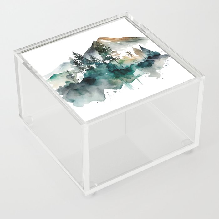 Forest Trees Mountains Nature Watercolor Acrylic Box