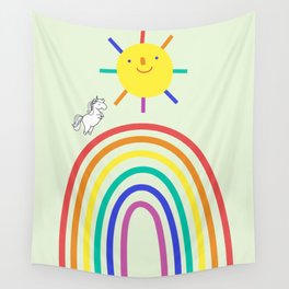  Rainbow unicorn and smiley sun Wall Tapestry