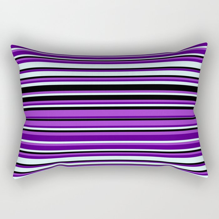 Dark Orchid, Indigo, Light Cyan, and Black Colored Striped/Lined Pattern Rectangular Pillow