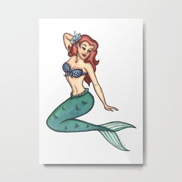 Pinup Mermaid Metal Print | Sailorjerry, Tattoo, Ocean, Mermaids, Vintage, Mermaid, Retro, Pinupgirl, Navy, Painting 