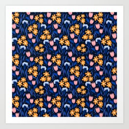 Colorful flowers pattern Art Print