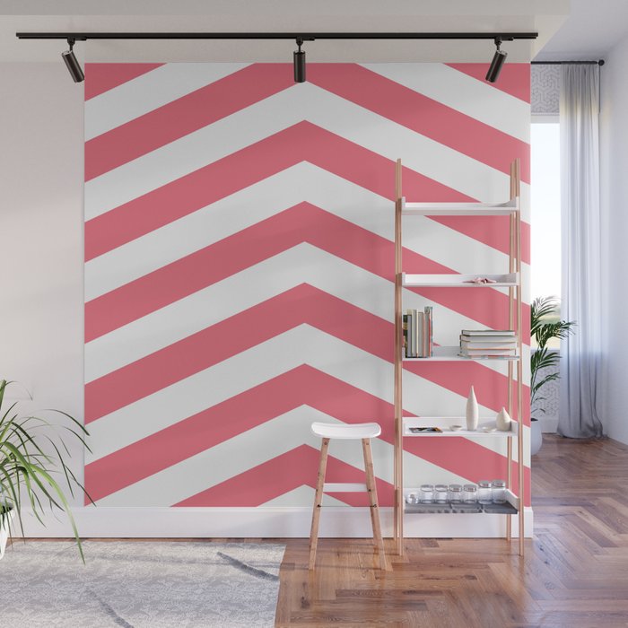 Coral Pink and White Chevron Wall Mural