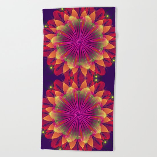 Magical colourful fantasy flower Beach Towel