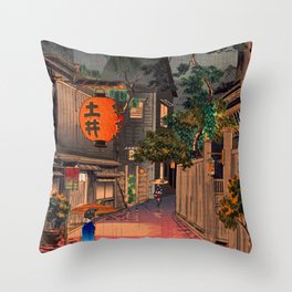 Tsuchiya Koitsu - Evening at Ushigome - Japanese Vintage Woodblock Painting Throw Pillow