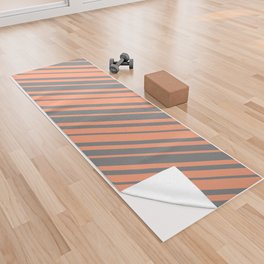 [ Thumbnail: Gray & Light Salmon Colored Lined/Striped Pattern Yoga Towel ]