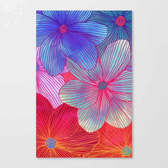 Between the Lines 2 - tropical flowers in purple, pink, blue & orange Canvas Print