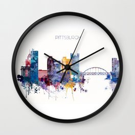 Watercolor cityscape of Pittsburgh Wall Clock