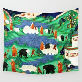 Taming The Elephant Mind Buddhist Path of Samatha Tibetan Painting Wall Tapestry
