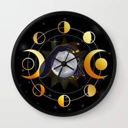 Full moon with triple goddess symbol in hands of a woman Wall Clock