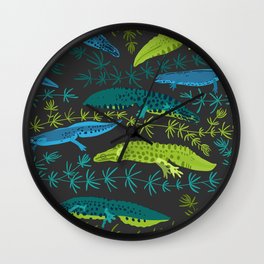 newt pattern - dark Wall Clock