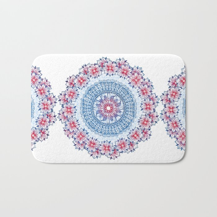 Red Blue White Fl Medallion Bath Mat By Micklyn Society6