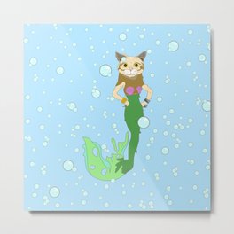 Mer-Cat Metal Print | Water, Coloredpencil, Illustration, Nature, Mermaid, Ocean, Swim, Drawing, Aqua, Cat 
