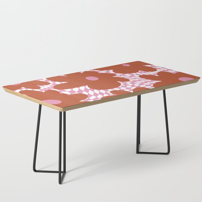  Retro Flowers on Warped Checkerboard \\ MUTED PINK & TERRACOTTA COLOR PALETTE Coffee Table