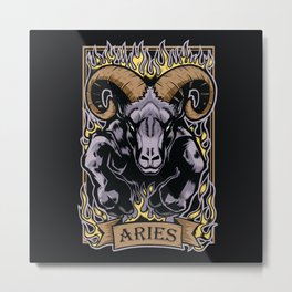 Aries Zodiac Sun Sign Ram Fire Astrology Metal Print | Bold, Card, Flames, Zodiac, Astrology, Cool, Astrologer, Fire, Ram, Theram 