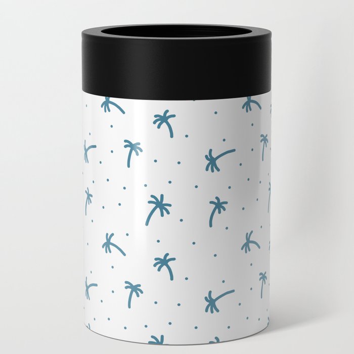 Blue Doodle Palm Tree Pattern Can Cooler