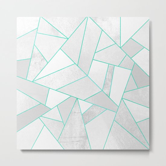 White Stone with Turquoise Lines Metal Print