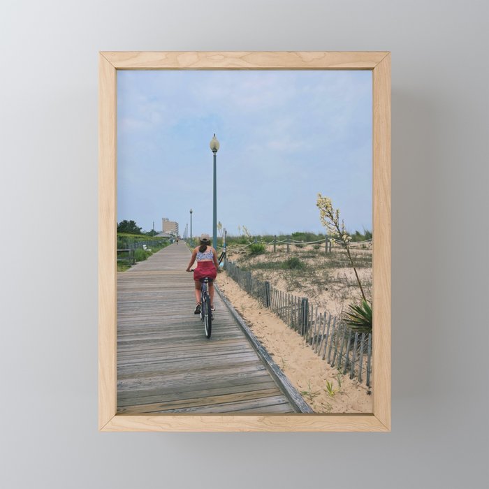 Rehoboth Beach Girl Biking Framed Mini Art Print